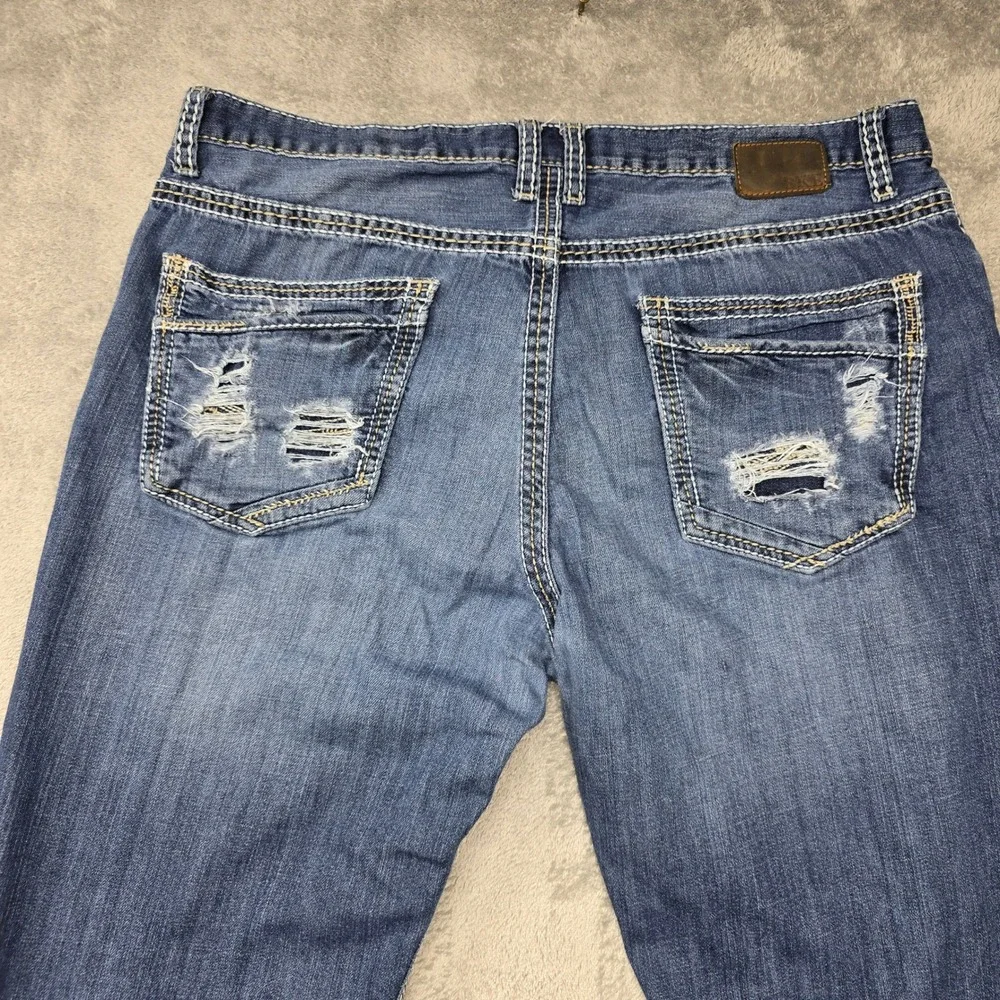 BKE Tyler Mens Distressed Straight Leg Jeans 38R Blue Button Fly ABM4298‎